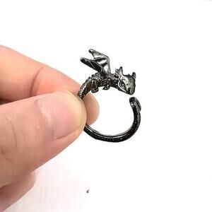 Mythical Dragon Ring Unisex Black Steel Adjustable Waterproof Hypoallergenic NEW